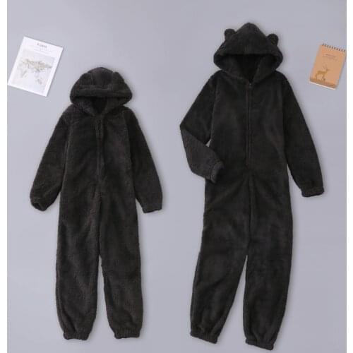 Children Winter Zipper Pajamas Girls Boys Winter Long Sleeve Onesie Pajamas Plush Jumpsuit Ashion Solid Color Romper Homewear