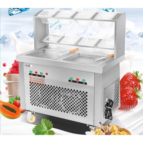Commercial Fried Ice Cream Maker Stir Yogurt Machine Double-pan Double Control Ice Cream Mixer Ice Cream Roll Maker CB-202FH