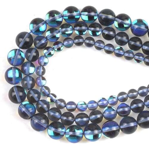 Round Clear Dark Grey Flash Crystal Glass MoonStone Glitter Loose Beads 15''6/8/10/12mm For Jewelry Making DIY Charms Bracelet