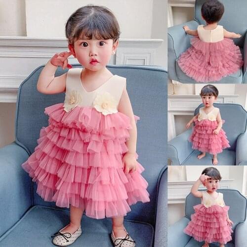 PLBBFZ Summer Infant Baby Girl Dress Lace Appliques Girls 1st Year Birthday Dresses Elegant Flower Baby Clothing For Party
