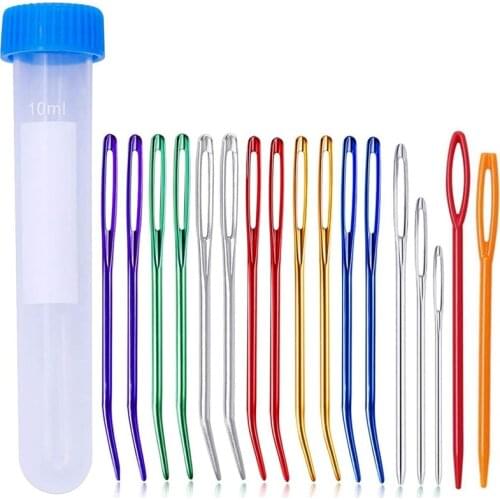 MIUSIE 17pcs Yarn Large Eye Blunt Needle Set Tapestry Needle Bent Tip Plastic Hand Sewing Needle Knitting Crochet With Bottle
