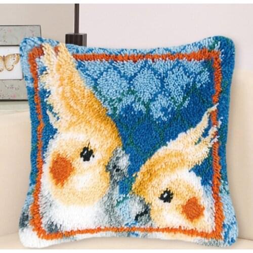 DIY Parrot Latch Hook Pillow Sets Forest Style Latch Hook Rug Kits Cushion Embroidered Crafts DIY For Needlework Punk Stripes F