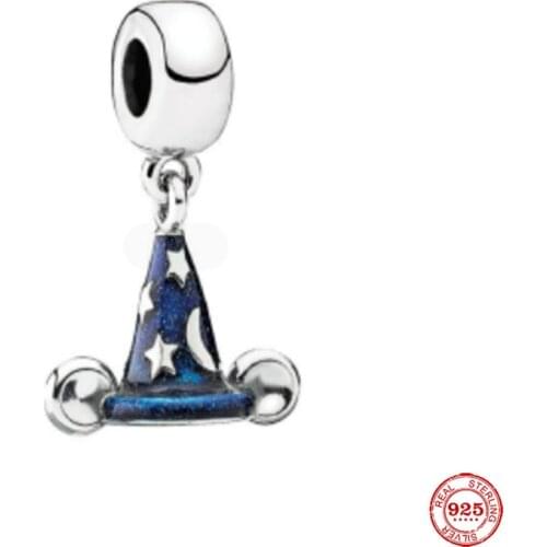 New Original Silver Color Blue Hat Pendant Beads Fit European Pandora Charms Bracelet Bangles Jewelry Diy Accessories P733