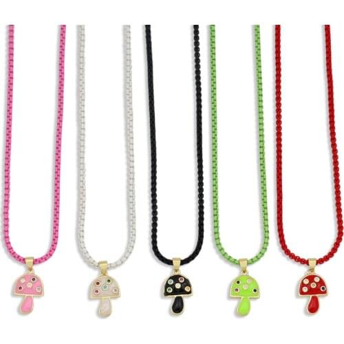 Multicolor Crystal Mushroom Necklaces Bohemian Womens Enamel Boho Fashion Ladies Jewelry Gift Handmade Chain Necklace hongos
