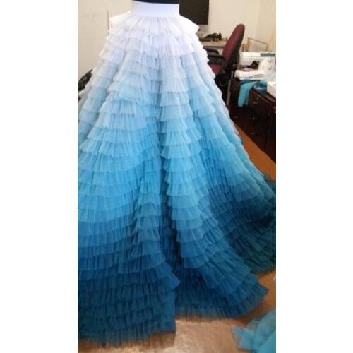 Luxury Elegant Tiered Ruffles Long Bridal Tulle Skirts 2020 Custom Made Mix Color Chic Women Tulle Skirt Elastic Maxi Skirt