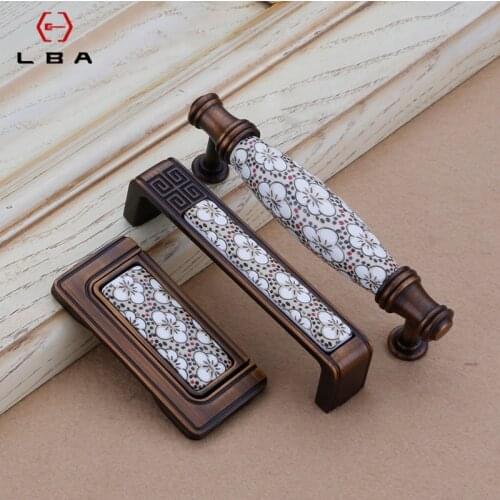 Chinese Style Ceramic Zinc Alloy Handle Decorative Furniture Knobs Bedroom Shoe Wardrobe Door Handle Hardware Accessories