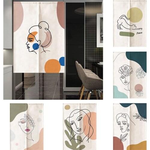 Modern Cloth Door Curtain Geometric Line Figure Household Decoration Partition Curtain Blackout Curtain Doorway Hanging Curtain