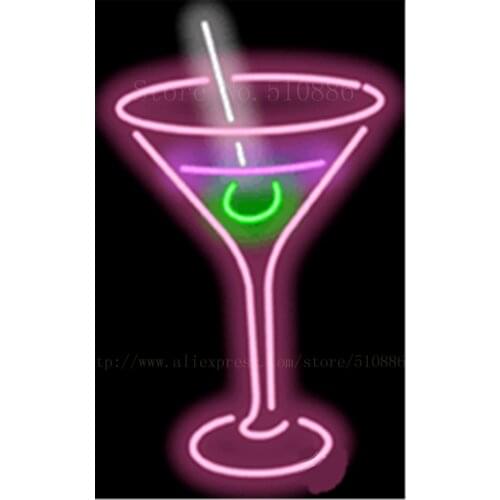 Cocktail Glass NEON SIGN REAL GLASS BEER BAR PUB LIGHT SIGNS store display Bulbs drink bar wine foodAdvertising Lights 17*14"