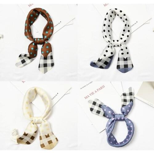 Yishine Wholesale 20pcs 4 Colors Multifunction Dot Plaid Women Satin Wraps Scarves Shawl Polyester Silk Scarf Handkerchief