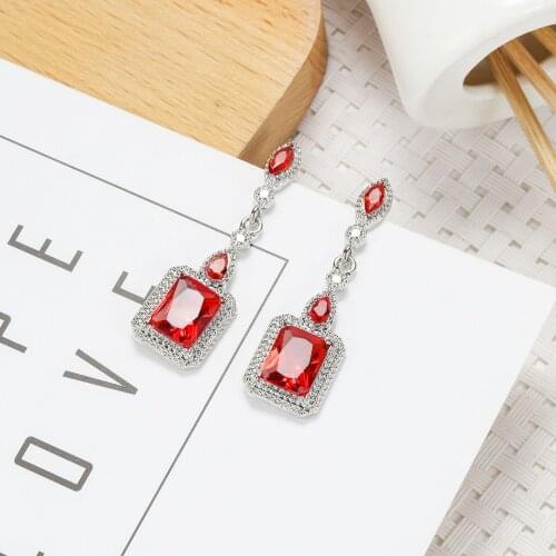 Silver Color Jewelry Luxury Womens Blue Square Pendant Earrings Charm Earrings Are Suitable for Womens Wedding Party Gifts