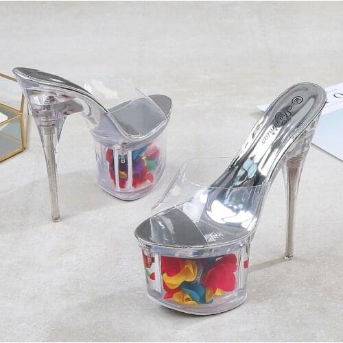 Ladies High Heels Women Summer Super High Heel Platform Pumps Model Catwalk Pole Dance Nightclub Transparent Stiletto Sandals