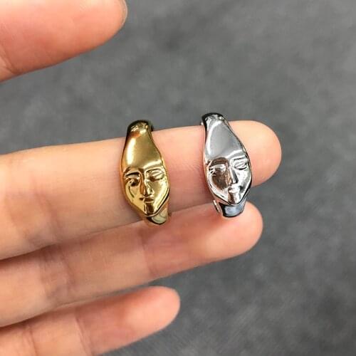 2021 New Punk Female Face Rings for Women Gold Silver Color Stainless Steel Vintage Couple Finger Ring Jewelry aesthetic Gift