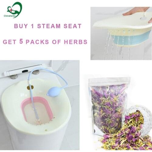 1 PC Foldable Vaginal Steam Seat and 5 Herbs with Irrigator Remove inflammation Over Sitz Bath Basin Yoni Steam Stool for Woman