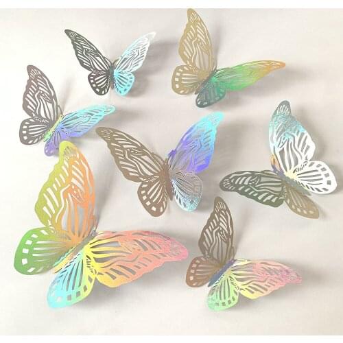 12Pcs 3D Effect Crystal Butterflies Wall Sticker Beautiful Butterfly for Kids Room Wall Decals Home Wedding Decor On the Wall