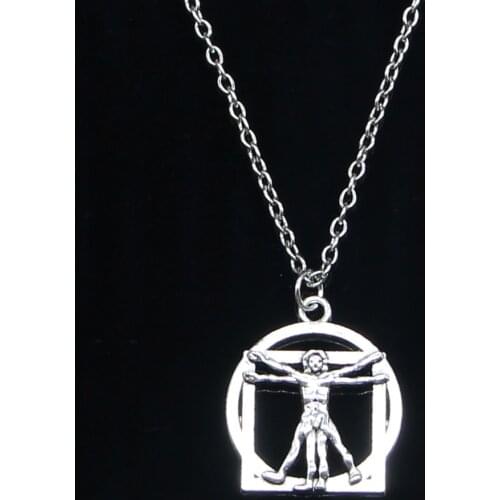 20pcs New Fashion Necklace 26x22mm Da Vinci Human Figure Pendants Short Long Women Men Colar Gift Jewelry Choker