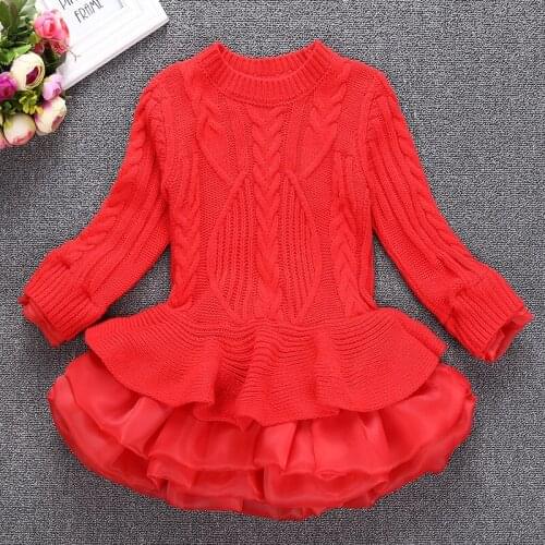 2017 Children Girl Knitting Sweater Dress Kids Girls Sweaters Princess Dresses Clothes