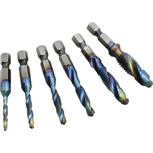 6PCS/Lots M3-M10 1/4mm Shank HSS Thread Tap Set Metric Tap Drill Blue Coated Machine Screw Tap M3X0.5 M4X0.7 M6X1.0