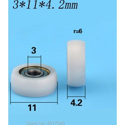 Free shipping 10 pcs 3*11*4.2mm plastic coated bearing silent small wheel pom polyformaldehyde spherical arc cam pulley