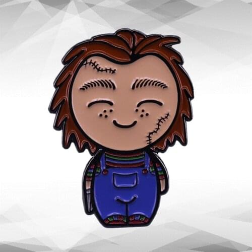 Chucky Cute Good Guy doll Bride of Chucky Cartoon enamel Pin Don Mancini slasher film brooch Horror Halloween Goth jewelry