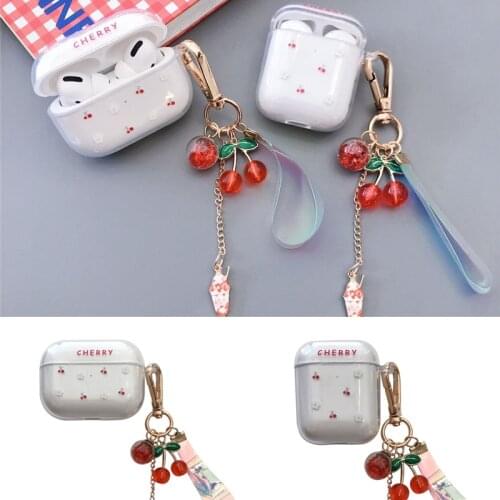 For AirPods 2 Case airpod Pro 3 case cute Sweet Cherry Pattern keyring case For Air pods case clear TPU Bluetooth Earphone Cover