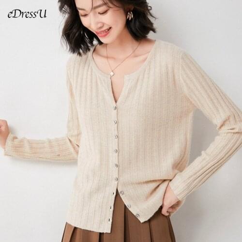 EDressU 2021 Women Cardigan Soft Knitted Jacket Spring Jumper Loose Elegant Office Lady Knitwear Casual Daily Outwear HW-102