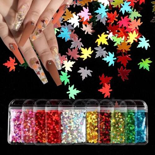 Holographic Maple Leaf Nail Art Sequins Chameleon Flakes Nail Glitter Flakes Laser Fall Leaves Nail Art Decorations Accessories