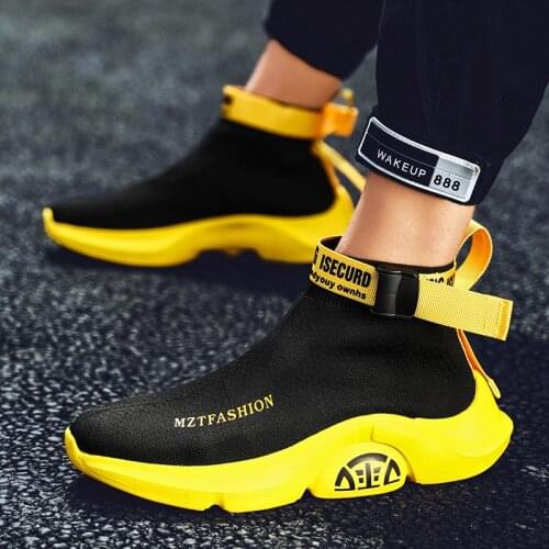 Summer High Top Mens Running Shoes Male Sneakers Shoes Men Sport High Platform Sports Shoes Black Yellow Gym Jogging GMB-0193