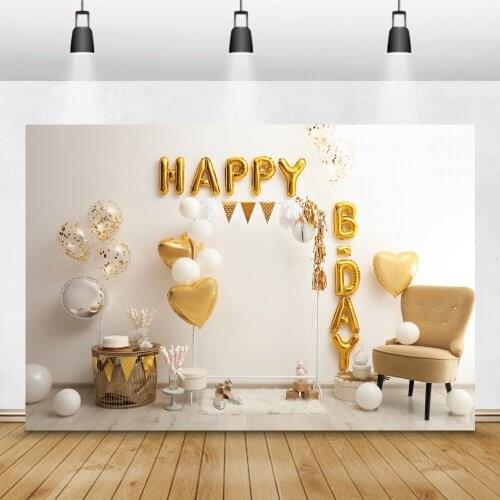 Laeacco Happy Birthday Backdrops For Photography Backgrounds Balloons Pennant Gifts Sofa Baby Portrait Photozone Photo Studio