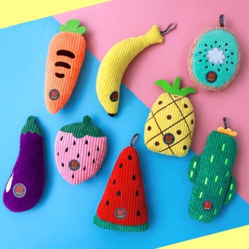 Cute Pet Toy Sound Effect Emotional Comfort Pet Teerher Toy Comfort Fruit Shape Plush Doll Dog Plush Teething Toy for Puppy