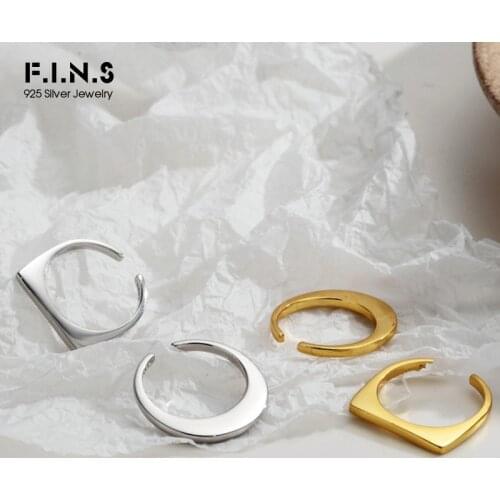 F.I.N.S Minimalist Slim S925 Sterling Silver Geometric Ring INS Simple Round Square Ring Silver 925 Fine Jewelry Accessories