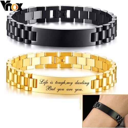 Vnox 12mm Customized Bracelet for Men, Casual Stainless Steel Bangle with Watch Band, Simple Personalized Gift for Husband Dad