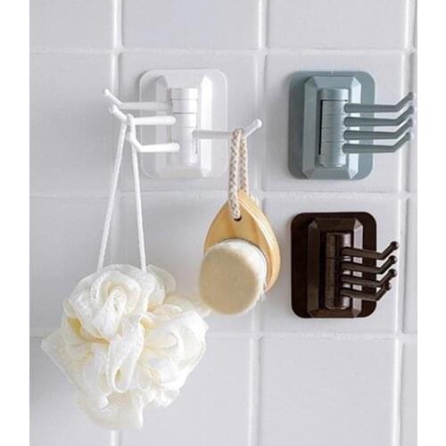 Kitchen Bathroom Wall Mount Storage Holders Self Adhesive Storage Rack Rotary Towel Sundries Hanger Hooks Bathroom Accessories
