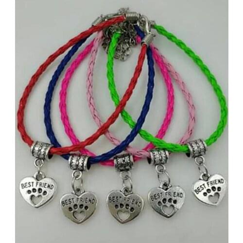 New Fast shipping Dog paw print heart best friend Charm Pendant Mixed Leather Cord Bracelet DIY Women Jewelry