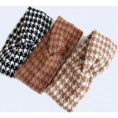 Autumn Winter Black Houndstooth Knot knitted Headbands For Women Ladies Leopard Elastic Hairband Girls Hair Accesories