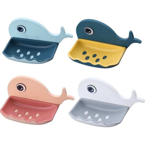 Plastic Bathroom Soap Dish Holder Bathroom Soap Box Wall Mounted Draining Organizer Tray Portable Soap Dishes Soap Box Blue