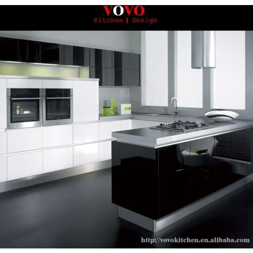 Popular design kitchen cabinet high gloss white mixed black