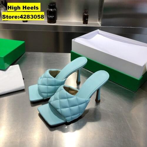 Casual Designer Women Shoes Genuine Leather High Heels Mule Sandals With An Elongated Squared Toe Zapatos Mujer sandalias