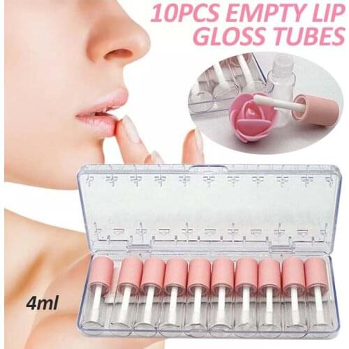 10Pcs/Set Empty Lip Gloss Tubes 4ml Cosmetic Sample Bottles Refillable Clear Lipgloss Tube Container for DIY Cosmetic Makeup