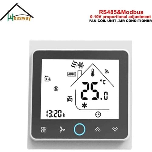 HESSWAY 95-240VAC voltage regulator 0-10v valve Modbus thermostat RS485 for 2Pipe 4P room temperature