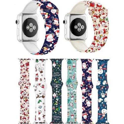 Christmas Silicone Strap For Apple Watch Band 44mm 40mm 42mm 38mm Correa Printing Women Bracelet for Apple Watch Iwatch 6 5 SE