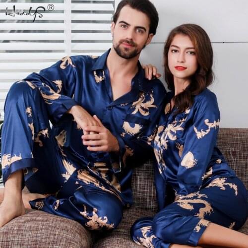 Couple Silk Satin Pajamas Pyjamas Sets Long Sleeve Sleepwear Pijama Pajamas Suit Women And Man Autumn Sleep 2PC Set Loungewear