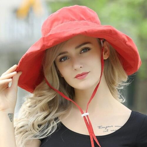 Wide Brim Sunscreen Fisherman Bucket Hat Girl Summer Beach Hats Folding Anti-UV Visor Fisher Cap Female Pure Color Caps H6697