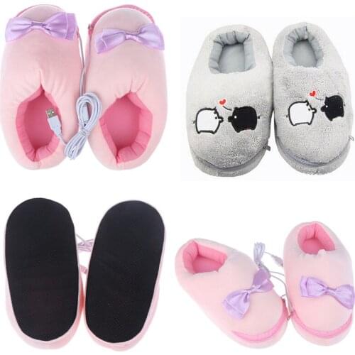 Pink grey Practical Safe Plush USB Foot Warmer Shoes Soft Electric Heating Slipper Cute Rabbits christmas Gift For Girls