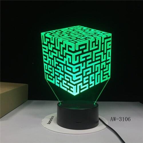 Three-Dimensional Square3D LED Lamp 7 Colors Night Lamps Touch Led USB Lamp Office Light Bedroom Decoration Light AW-3106