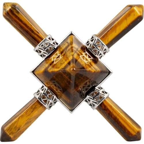 TUMBEELLUWA Tigers Eye Stone 4 Point Pyramid Energy Generator,Reiki Chakra Healing Crystal Spiritual