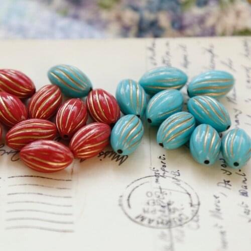 Vintage tracing gold pointed oval beads 2 colors into the Japanese handmade earring accessories antique bead materials