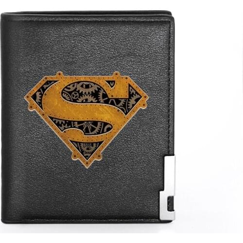 High Quality Luxury Steampunk Gear Printing Leather Wallet Credit Card Holder Short Male Slim Purse For Men