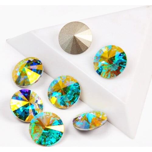 YANRUO 1122 Crystal AB Color Stone Non Hot Fix Rhinestone Pointback Glass Strass Rivoli Shape Rhinestone For Nail Art Decoration