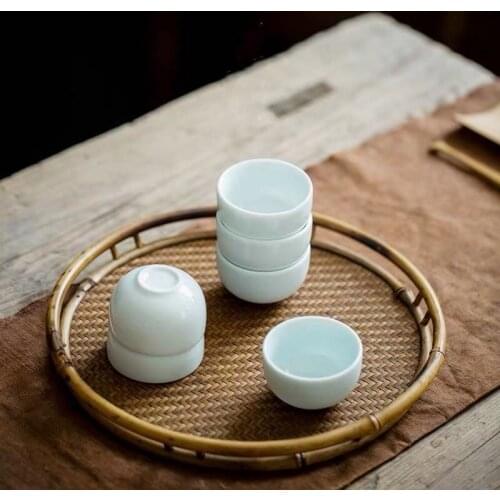 Japanese Kungfu Tea Cup Creative Tea Cup Ceramic White Porcelain Blue Porcelain Shadow Green Pu'er Small Teacups Single Cup