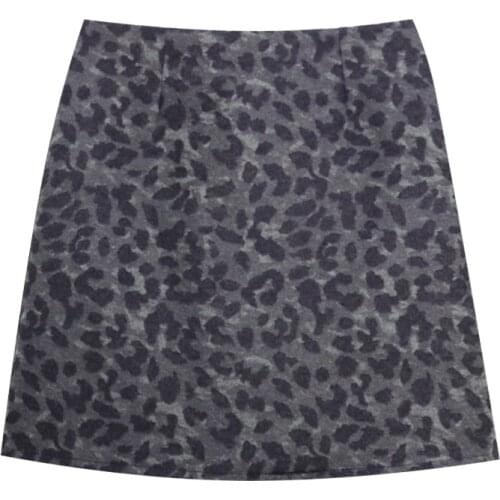 PERHAPS U Women Pencil Skirts Leopard Mini Short Spring Chic Elegant Zipper Gray Brown S0256